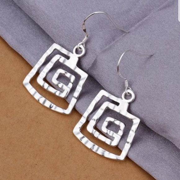 Geometric 925 Silver Earrings NWOT - Picture 3 of 3
